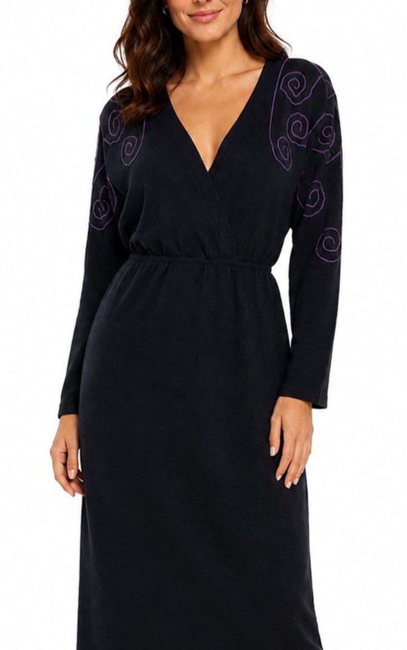 St John Santana Knit Sweater Dress Long sleeve Sheath Black Purple Vintage